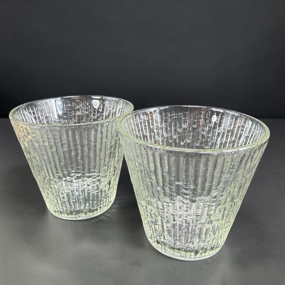 Jeanette Finlandia Tree Bark Clear Textured Glass Tumblers Set of 2 MCM 3in